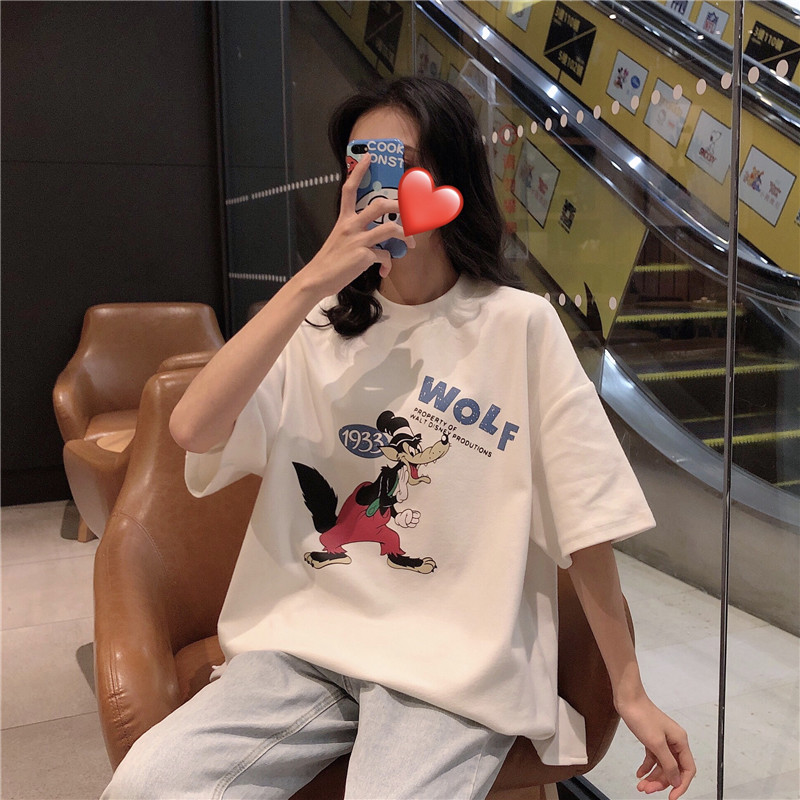 Real shot cotton short sleeve women's fashion mid long new loose Korean summer student LARGE T-SHIRT half sleeve top