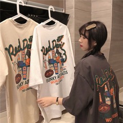 Cotton short sleeve t-shirt female student summer net red large loose Korean lower garment disappear Middle Long Fashion Top