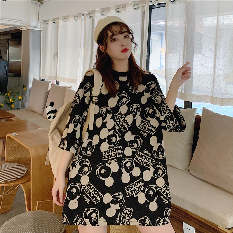 Real Mickey short sleeve t-shirt female student summer big edition top medium length ins super fire half sleeve T-shirt