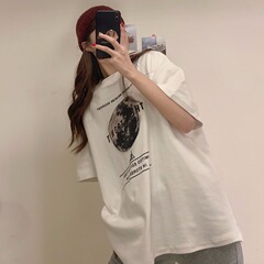 Cotton earth short sleeve t-shirt female student loose Korean version net Hongyuan Sufeng large medium and long base shirt summer
