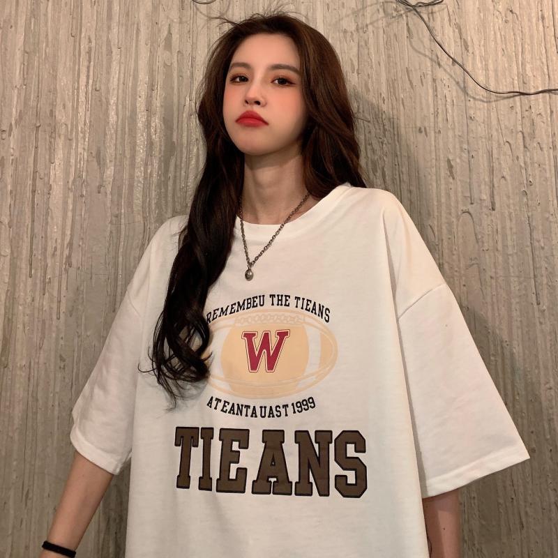 Short sleeve t-shirt female student summer Korean style loose lazy wind large medium length top bottom shirt