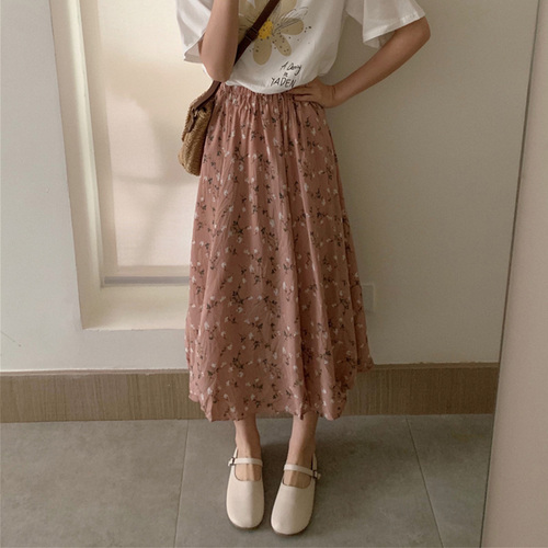 French floral skirt women 2022 new summer high waist design small crowd skirt A- line skirt long skirt