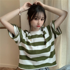 Short sleeve T-shirt women's 2020 summer new mini shirt Korean striped girl's short top