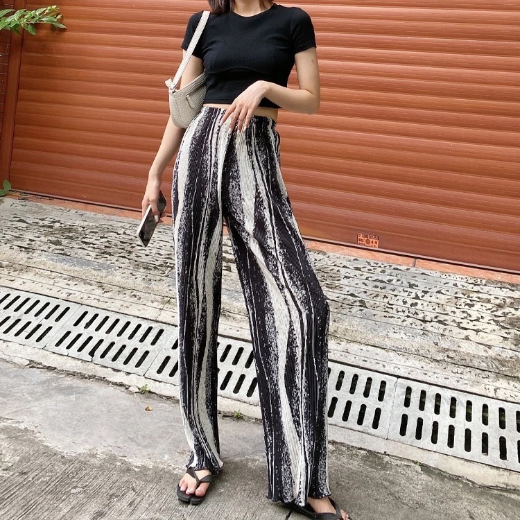 Korean fashion tie dyed wide leg pants for women in summer