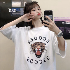 Real shot white short sleeve T-shirt women's loose medium long printed half sleeve top large size CEC spring and summer new