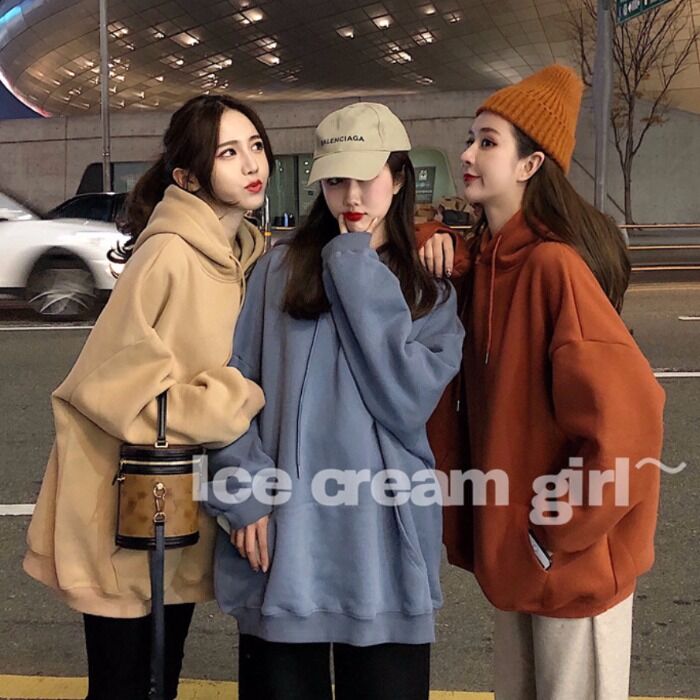 Plush and thick hooded sweater women's autumn / winter 2019 new Korean loose and lazy ins large girlfriends top