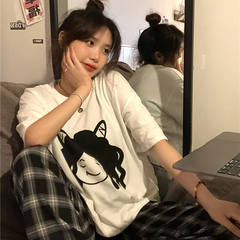 Short sleeve t-shirt female Korean fashion student loose medium length wind net red big size lazy wind big version top summer