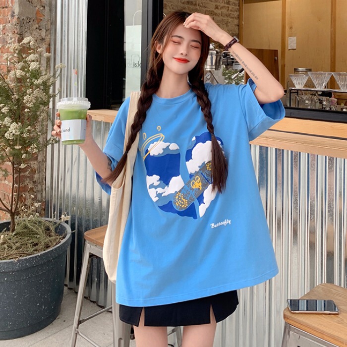 Short sleeve t-shirt female students summer Korean loose large size Hong Kong chic net red large version versatile top