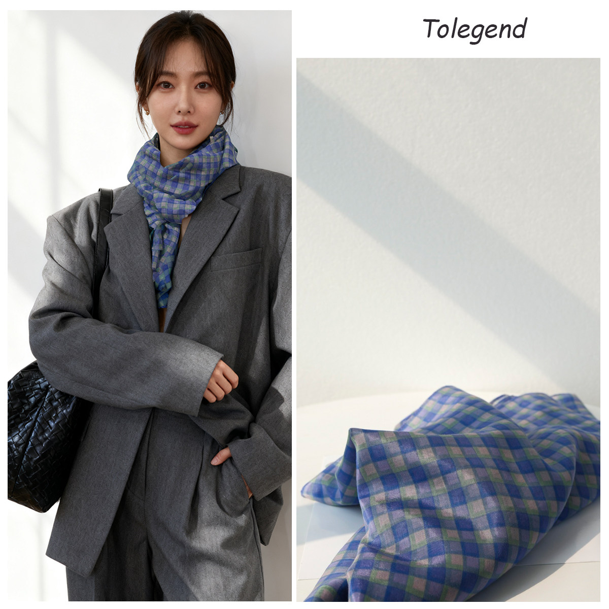 TOLEGEND小众设计款法式复古格子真丝棉围巾丝巾领巾春夏秋韩国,服饰配件/皮带/帽子/围巾,围巾/丝巾/披肩,淘宝优惠券,粉丝福利购,淘宝优惠卷