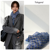 TOLEGEND小众设计款 复古格子真丝棉围巾丝巾领巾春夏秋韩国 法式