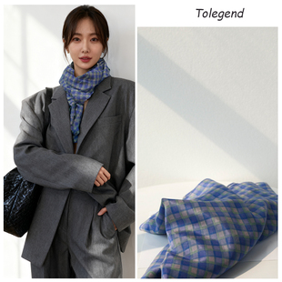 TOLEGEND小众设计款法式复古格子真丝棉围巾丝巾领巾春夏秋韩国