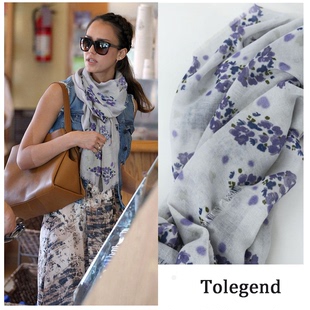 法式 小众设计款 复古花卉紫色亚麻围巾防晒旅行披肩春夏秋 价 秒杀