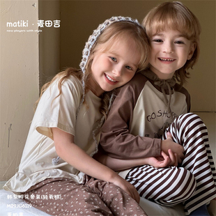 麦田吉2026春夏新款韩系碎花女童花边短袖无袖家居服薄款睡衣套装