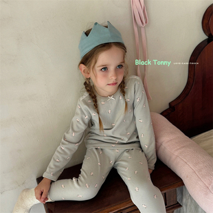 小黑托昵尼女童保暖内衣儿童双层加厚热力棉秋衣秋裤棉毛衫套装