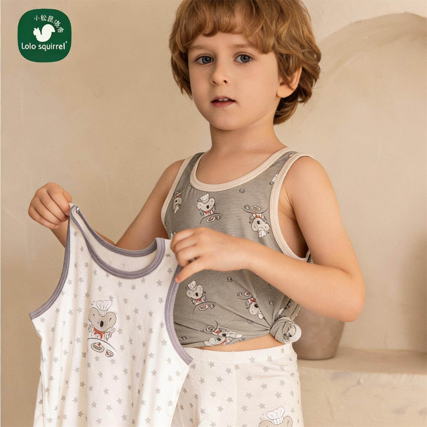2026小松鼠洛洛春夏新款儿童背心男童卡通莫代尔棉薄款贴身打底衫