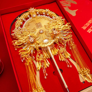 团扇新娘结婚蚕丝扇diy材料包中国非遗手工双面高级婚扇喜扇成品