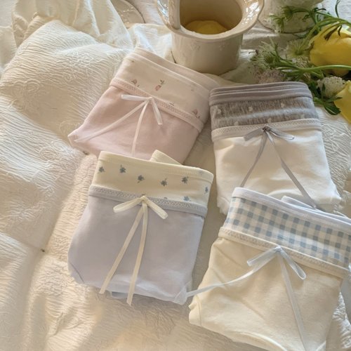 韩系少女撞色拼接薄纱内裤中腰纯棉裆透气舒适包臀女士三角裤