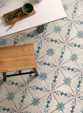 佛山复古蓝色小花砖浴室厨房瓷砖商铺墙砖防滑卫生间阳台庭院地砖