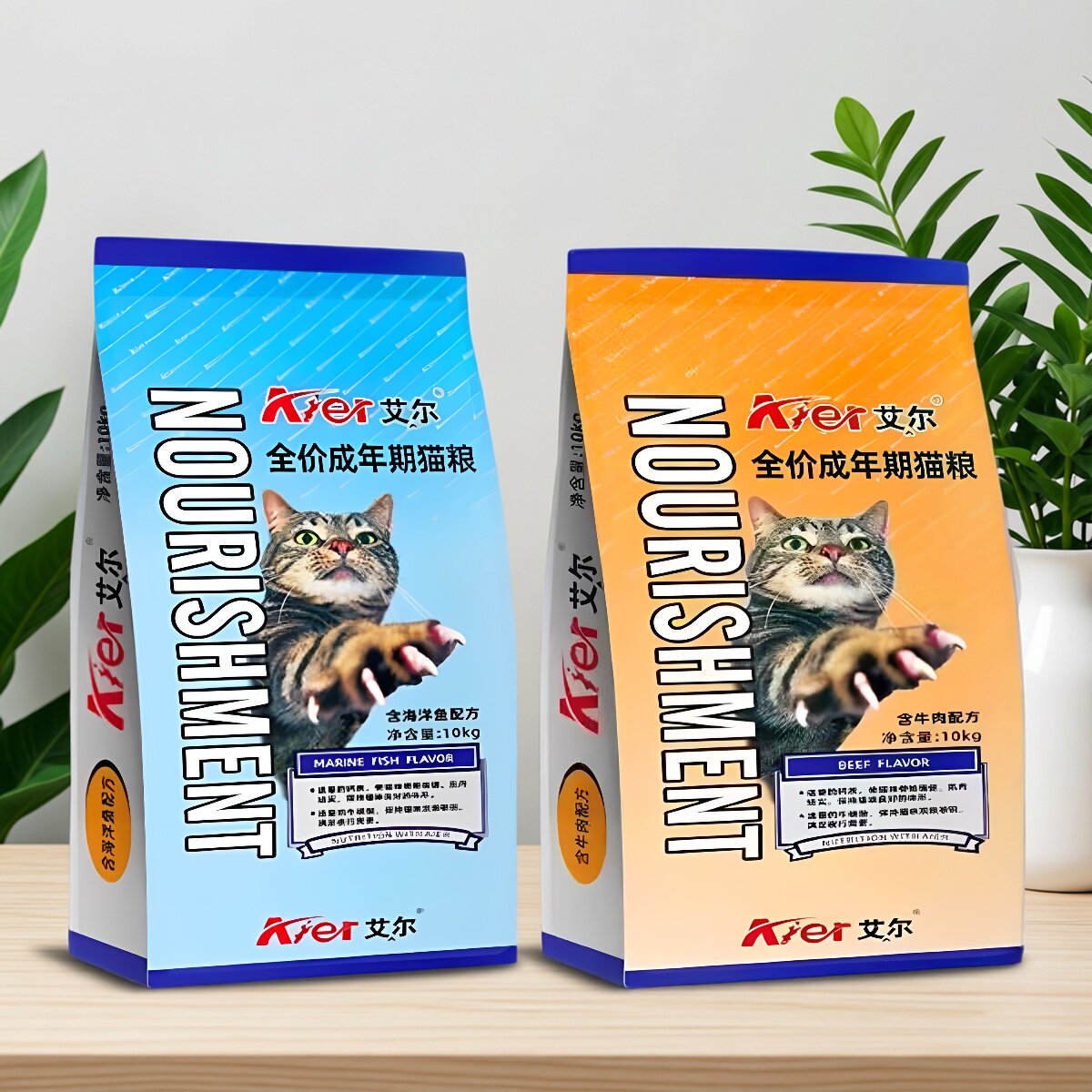 艾尔猫粮10kg海洋鱼味牛肉味经典成猫幼猫全阶段通用型猫粮20斤
