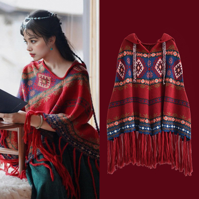 民族风红色披肩女云南丽江