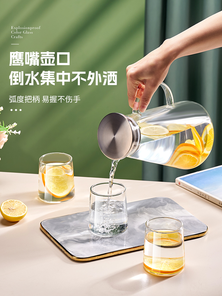 Cold water kettle glass high temperature resistant cold water cup fruit tea pot large capacity ice water kettle herbal tea pot set household cool water kettle