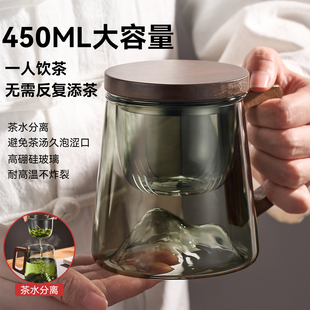捷安玺茶杯办公室茶水分离水杯带把男士泡茶专用喝茶观山玻璃杯子