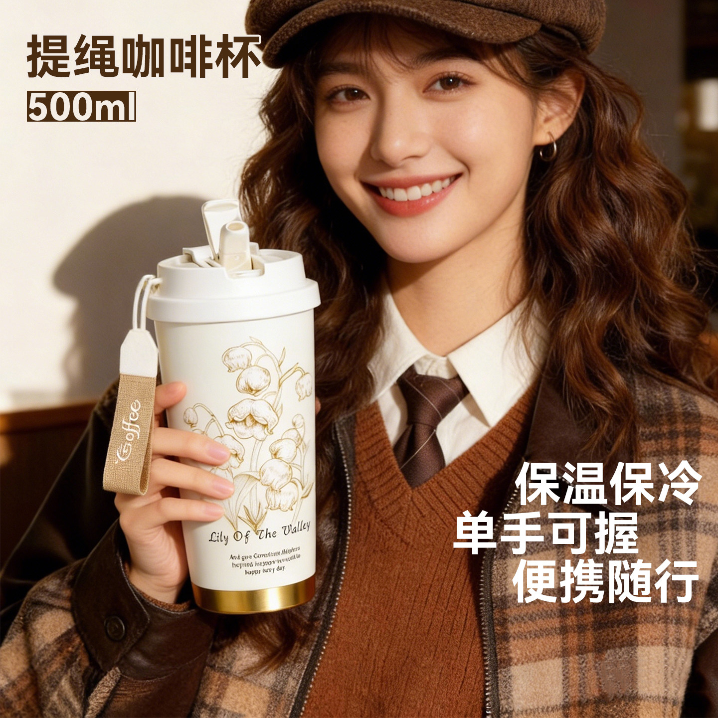 捷安玺保温杯便携随行咖啡杯高颜值女士个人专用陶瓷内胆吸管水杯