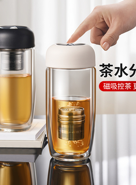 捷安玺磁弹泡茶杯茶水分离杯男女家用喝水杯新款2026磁吸玻璃杯子