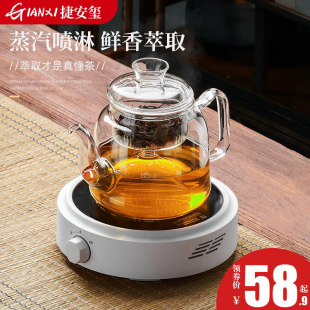 养生专用泡茶烧水壶 煮茶壶煮茶器电陶炉加热玻璃茶具蒸茶一体套装