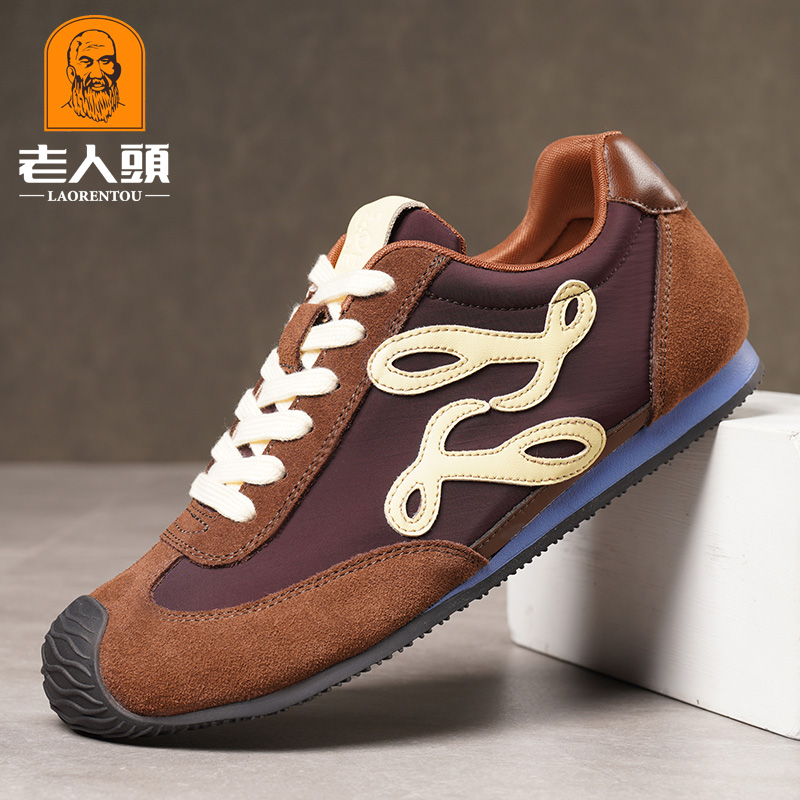 老人头男鞋真皮运动休闲鞋棕色增高鞋 2025新款阿甘鞋软底德训鞋