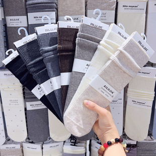 3双包邮AILUJIA抽条羊绒感保暖堆堆袜子女秋冬竖条软糯中筒袜6808