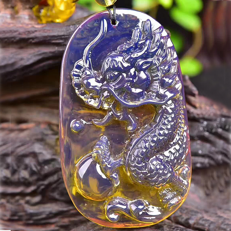 天然多米尼加净水正品蓝珀龙牌吊坠毛衣链琥珀原石挂坠项链男女款