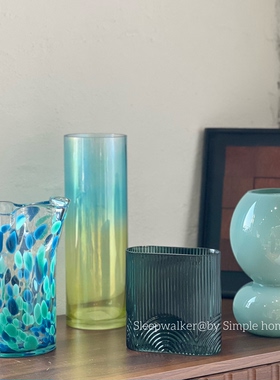 春色42｜手工玻璃花瓶蓝绿斑点艺术玻璃花器 客厅餐桌插花摆件