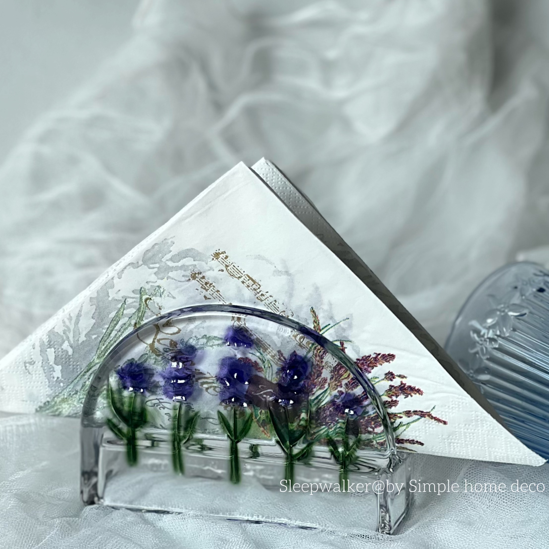 紫绘纸巾架｜纯手绘艺术玻璃纸巾架餐厅民宿轻奢治愈系装饰摆件