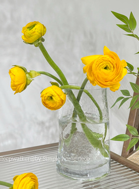 出口北欧厚重透明不规则凹凸锤纹玻璃花瓶 水养郁金香玫瑰花瓶