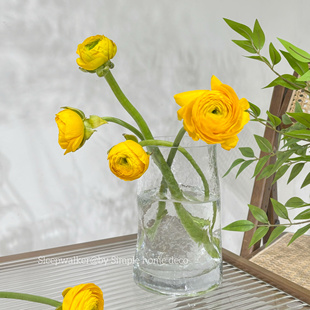 出口北欧厚重透明不规则凹凸锤纹玻璃花瓶 水养郁金香玫瑰花瓶