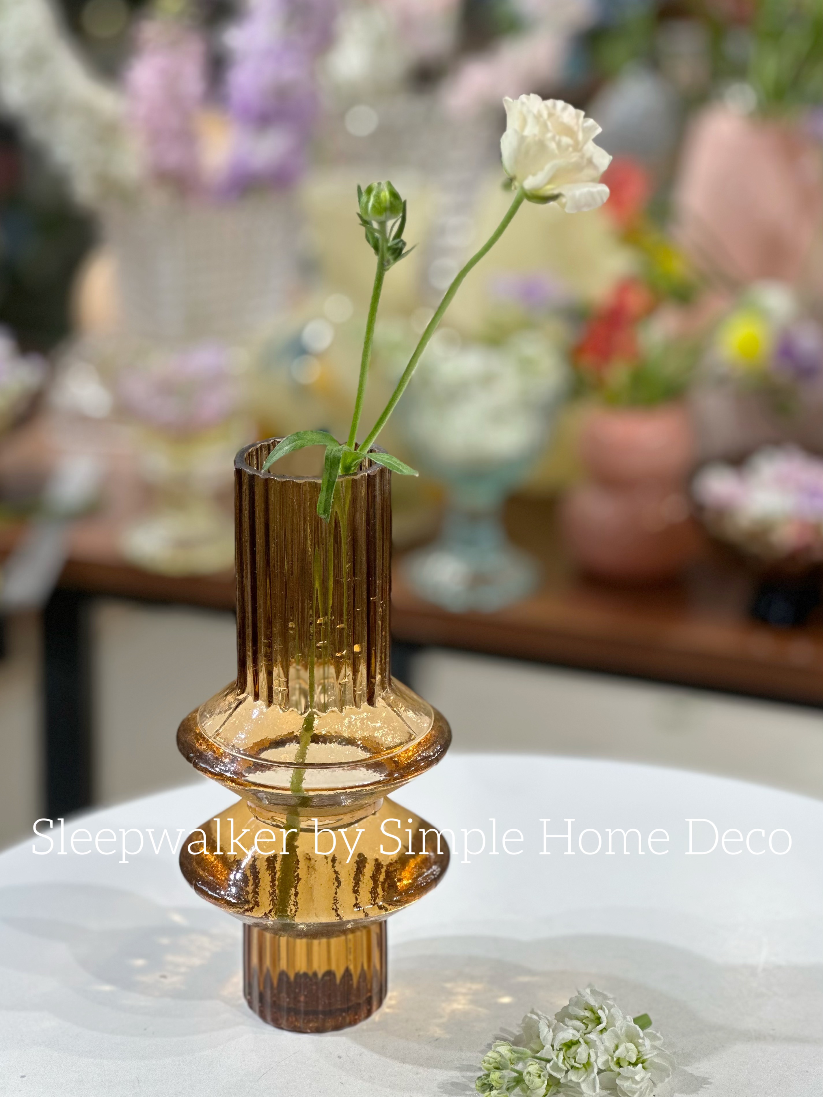 口4.5高21外贸出口琥珀原色齿轮玻璃新中式家居样板间花瓶摆件