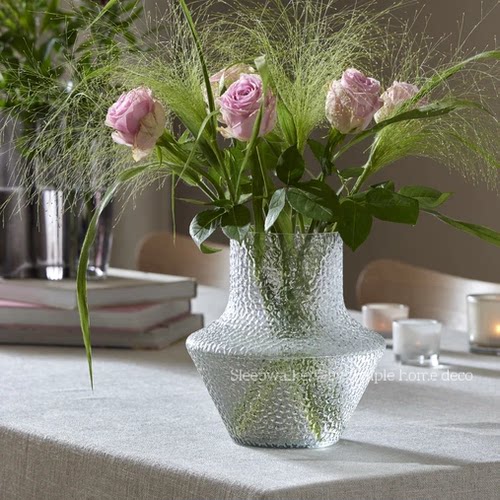 浮生若梦｜锤纹玻璃花瓶创意设计感插花花器客厅复古餐桌花器摆件