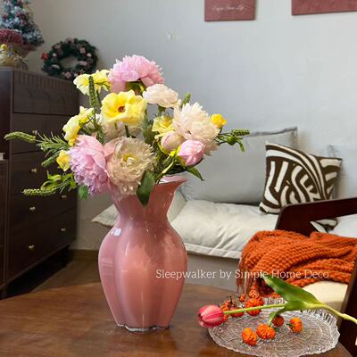 红袖添香|原创设计粉色玻璃花瓶家居装饰摆件客厅玫瑰花花瓶 花器