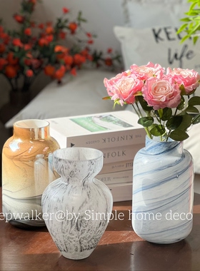 烟雨江南|北欧水墨花黑灰色玻璃花瓶客厅餐桌新中式装饰花瓶