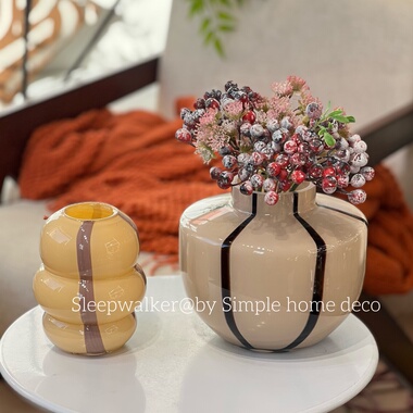 土耳其| 轻奢创意吹制玻璃条纹玻璃花瓶高级感家居客厅茶几插花器