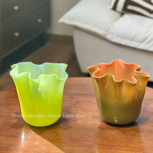 收获｜北欧手工波浪口白菜玻璃花瓶家居软装 台面蝴蝶兰盆栽花盆