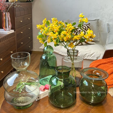 简单|绿色灰色玻璃花瓶孤品水培植物ins风高颜值欧式简约玻璃装饰