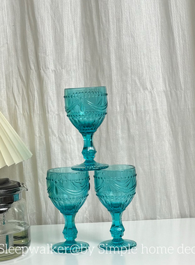 仲夏之梦 蓝色裙带红酒杯 果汁杯 原色婚礼宴会用玻璃餐具