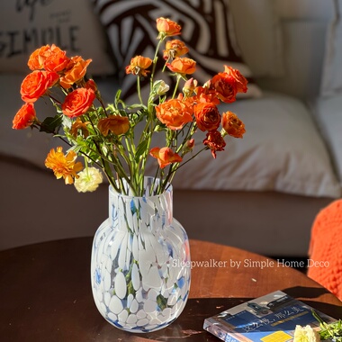 现代简约蓝色精灵彩点玻璃花瓶摆件桌面鲜花芍药玫瑰水培装饰品