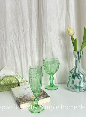 小清新系列绿色叶子图案玻璃杯花瓶纸巾架-婚礼聚会玻璃酒杯水杯