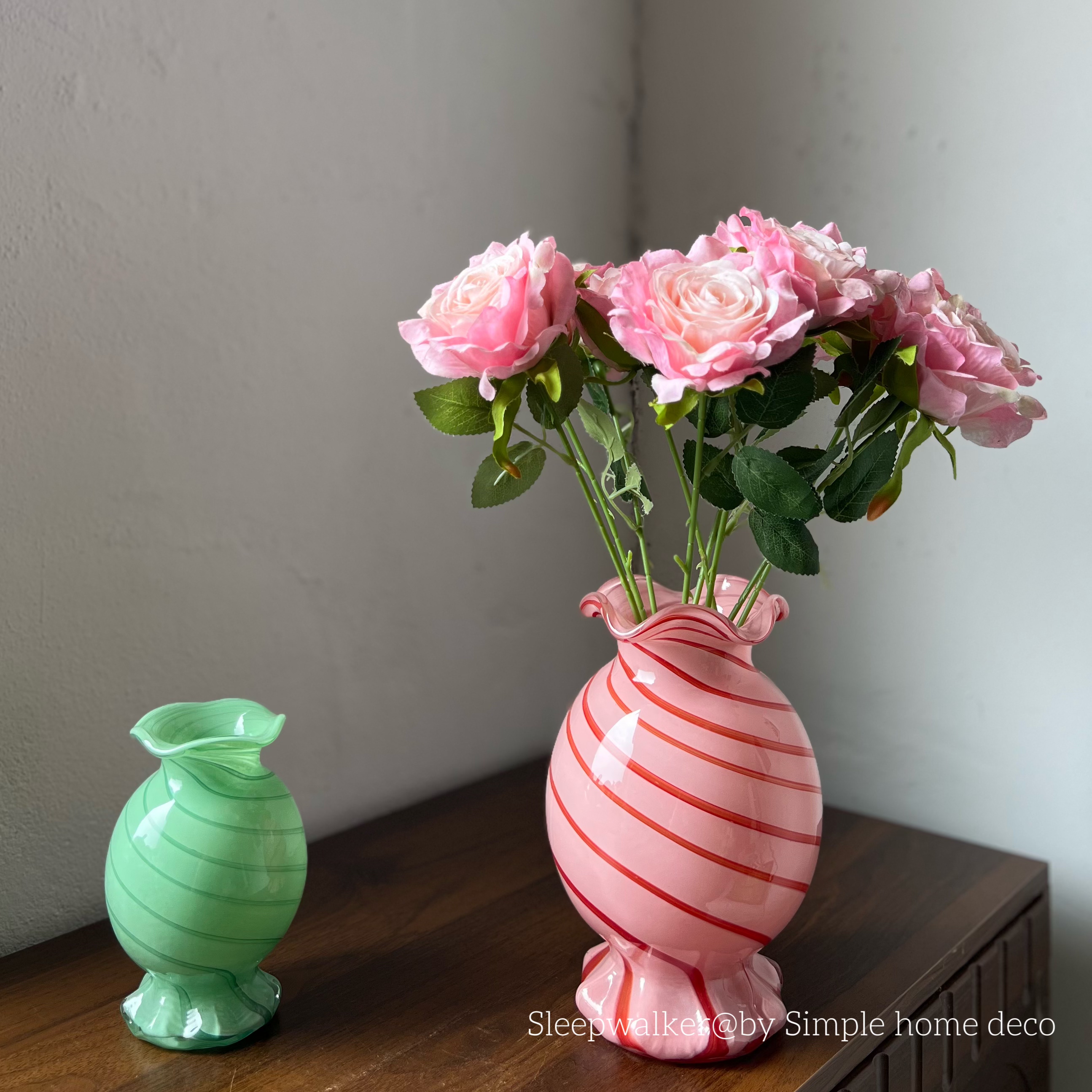 糖果芬顿｜中古螺旋条纹糖果花瓶大小两款马卡龙配色插玫瑰花合适