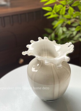 清欢｜ 奶油灰 灰色花瓣手工玻璃花瓶 客厅插花摆件