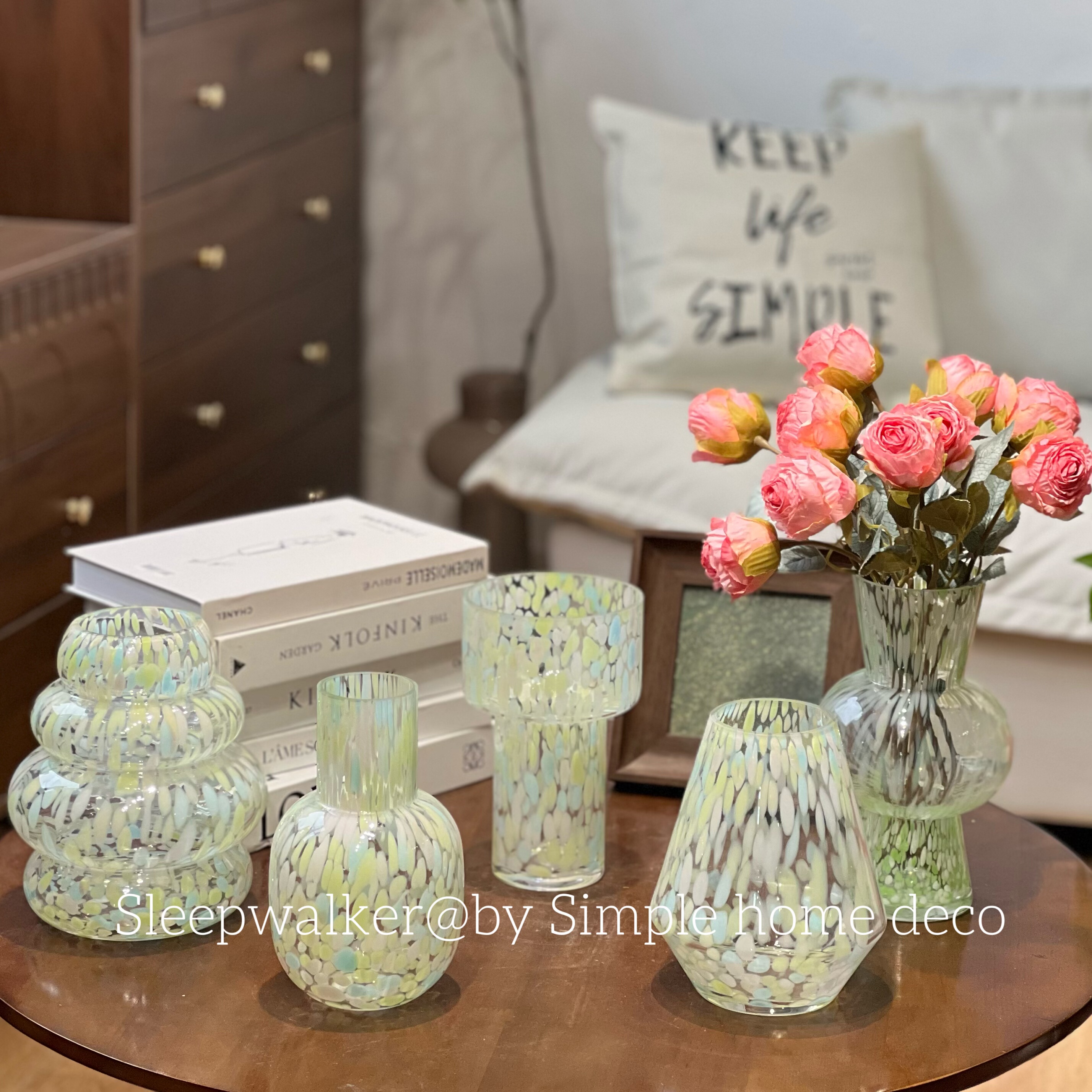 青柠苏打｜青纹花瓶小户型客厅桌面新中式轻奢玻璃插花器装饰摆件,家居饰品,花瓶,淘宝优惠券,粉丝福利购,淘宝优惠卷