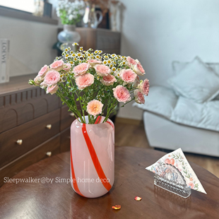 插花花器摆件 亮橙色条纹粉色系玻璃花瓶 橘子红了｜ 出口北欧经典